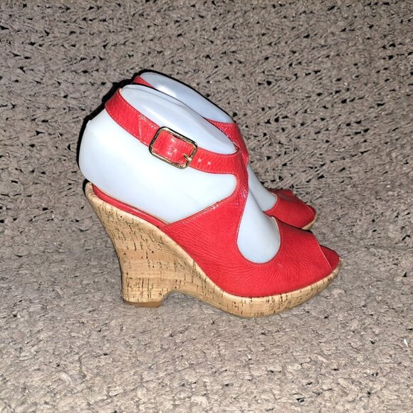 FRANCESCO MORICHETTI-Platform Wedge Sandal-Red Patent Leather-Sz 36-Excellent - Picture 4 of 7